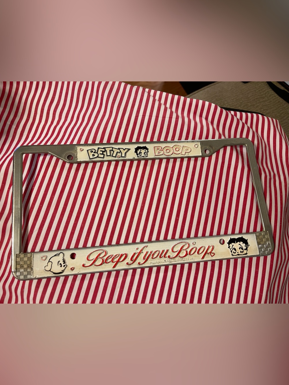 Betty Boop Silver License Plate Frame with Red & White Accents
